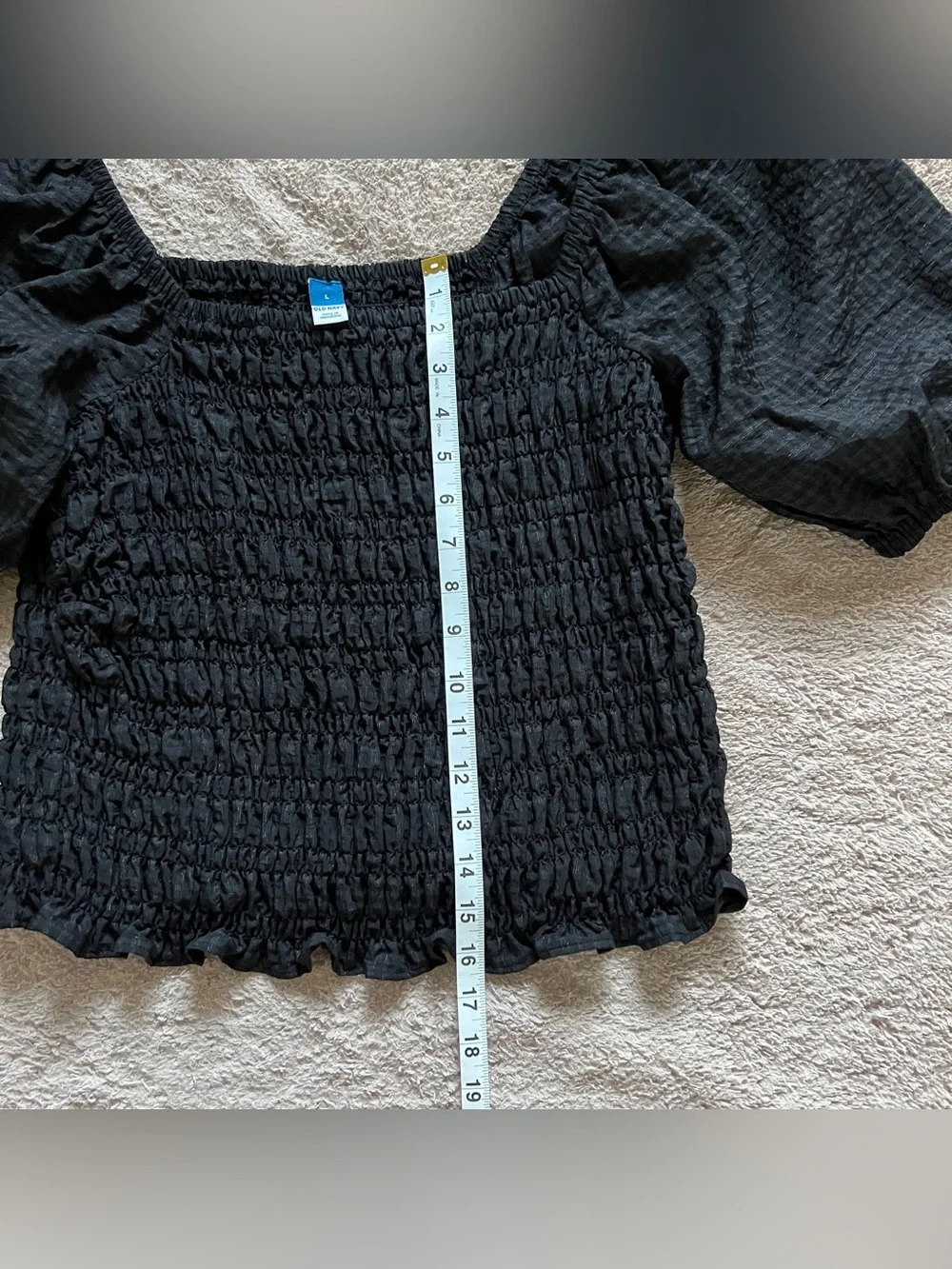 Old Navy Puff Sleeve Textured Smocked Blouse Cottage‎ Preppy Coquette Sz L